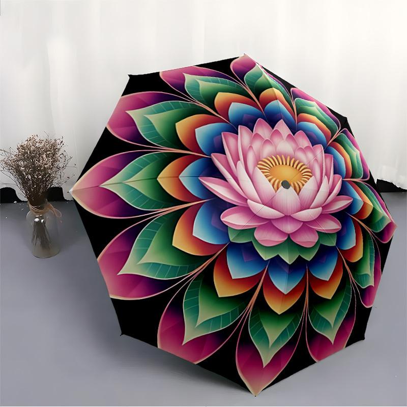 1 Stück Lotusblumen-Mandala Automatischer Regenschirm - Automatisches Öffnen und Schließen, Stabiler Eisenrahmen, Formelle Anlässe yy251018247