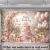 2D Elegant Pink Gold Happy Birthday Backdrop Banner Party Decoration for Girls