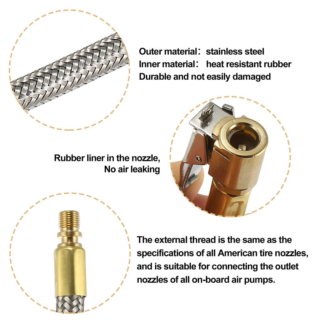 X AUTOHAUX Air Chuck Inflator Tire Valve Connect Pipe Compressor Pump Flexible Stainless Steel