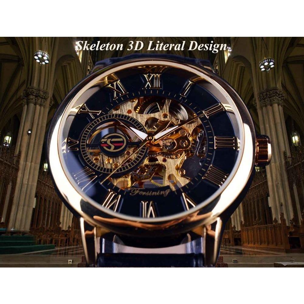 Forsining Men's Fashion Retro Hollow Through Bottom Mechanical Manual Mechanical Watch