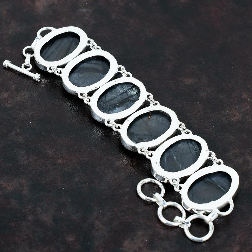 Pulseira Picasso Jasper Gemstone Jóias Artesanais Pulseira Estilo Único Pulseira Prata Esterlina 925 Pulseira de Corrente Ajustável Presentes Para Ele