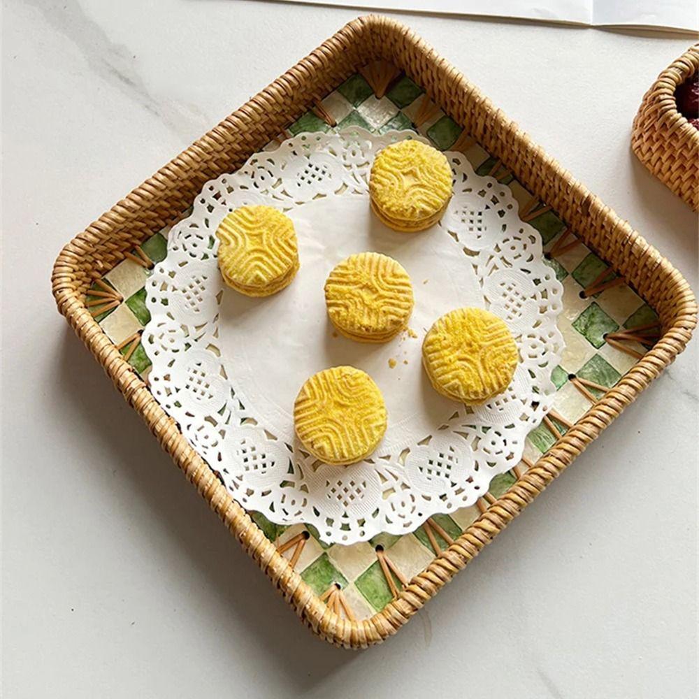 Hand Woven Rattan Shell Tray Colorful Bread Baskets Tray Splicing Shell Rattan Basket  Living Room