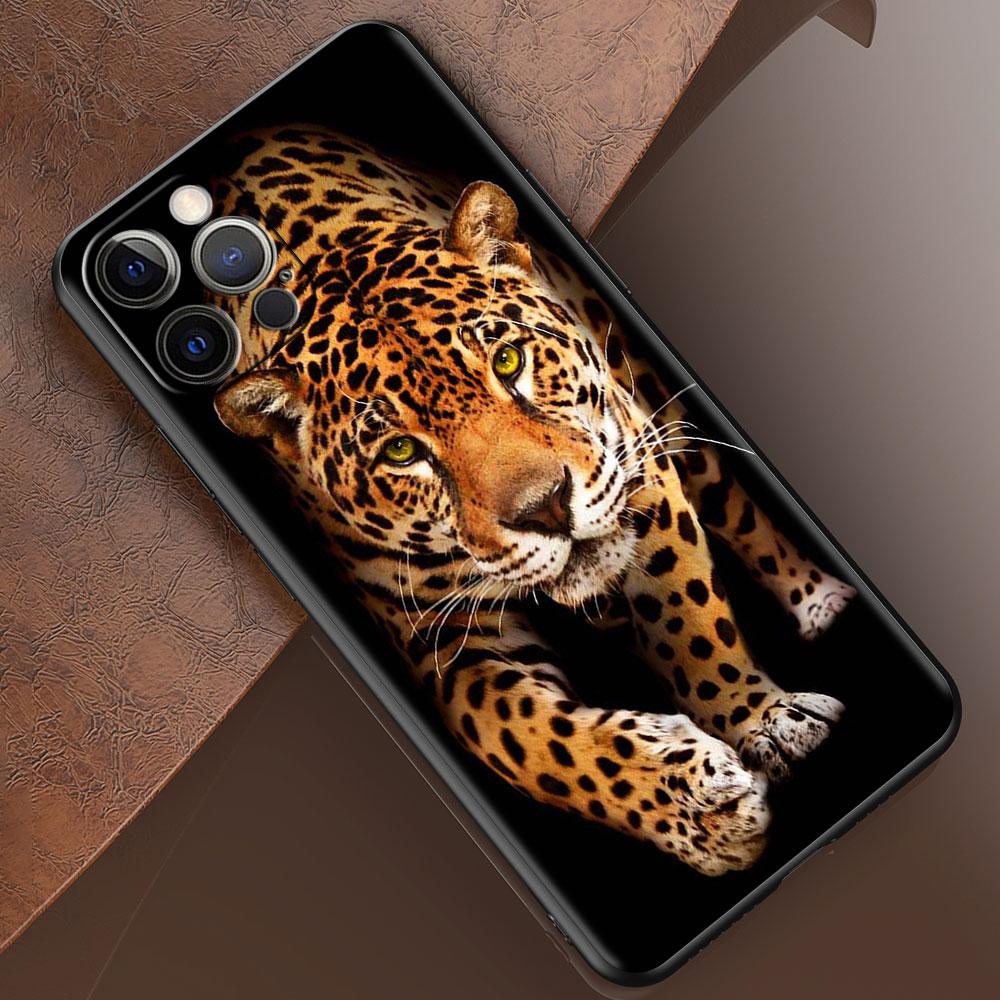 Phone Case for Apple iPhone 14 15 11 12 13 Pro Max XR X 7 8 Plus XS Black Soft Cover SE 2020 Coque Lion Tiger Animal Bumper