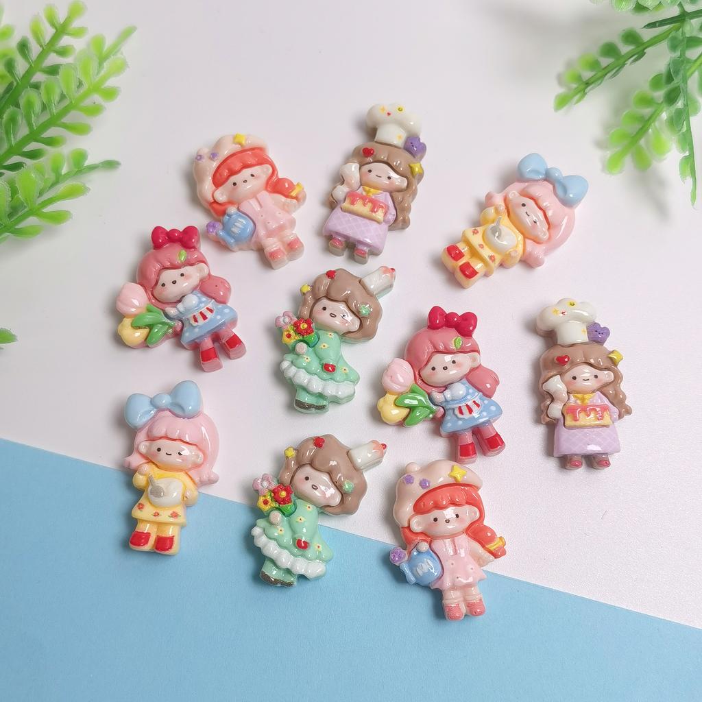 100Pcs Cute Cartoon Girls Flatback Resin Charms Cabochons Fairy Garden Flower Girls Embellishments for Hairp Bow Center Decor