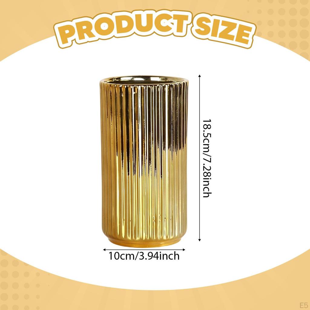 Goldene Keramik Blumenvase Zylinder Topf Bauernhaus Geschenk Minimalistischer Pflanzenhalter Blumenarrangement für