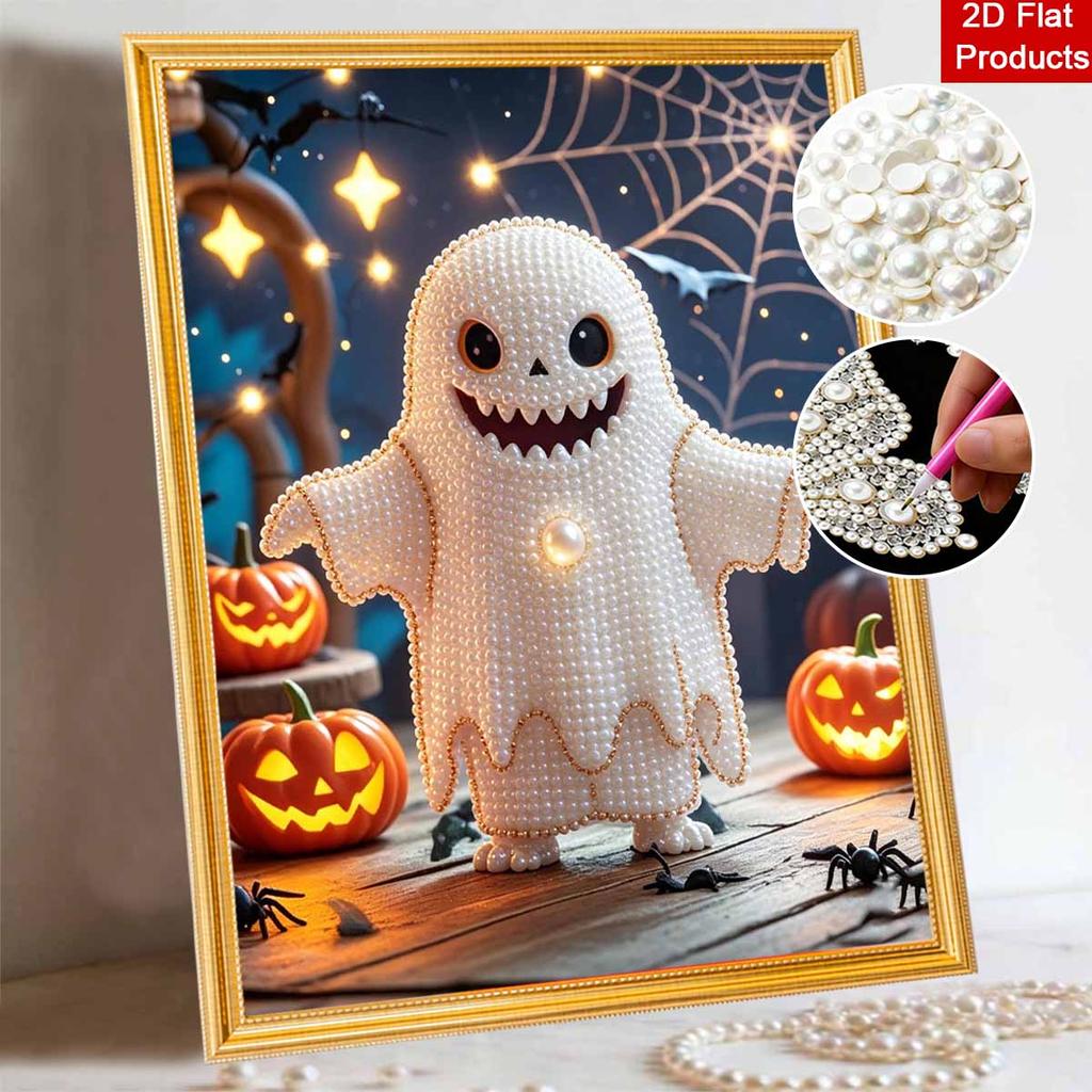 Halloween Perlenmalerei handgemacht DIY Kunst weiße Perle Maskottchen Kürbis Netz Lichter Perle Heimdekoration Malerei