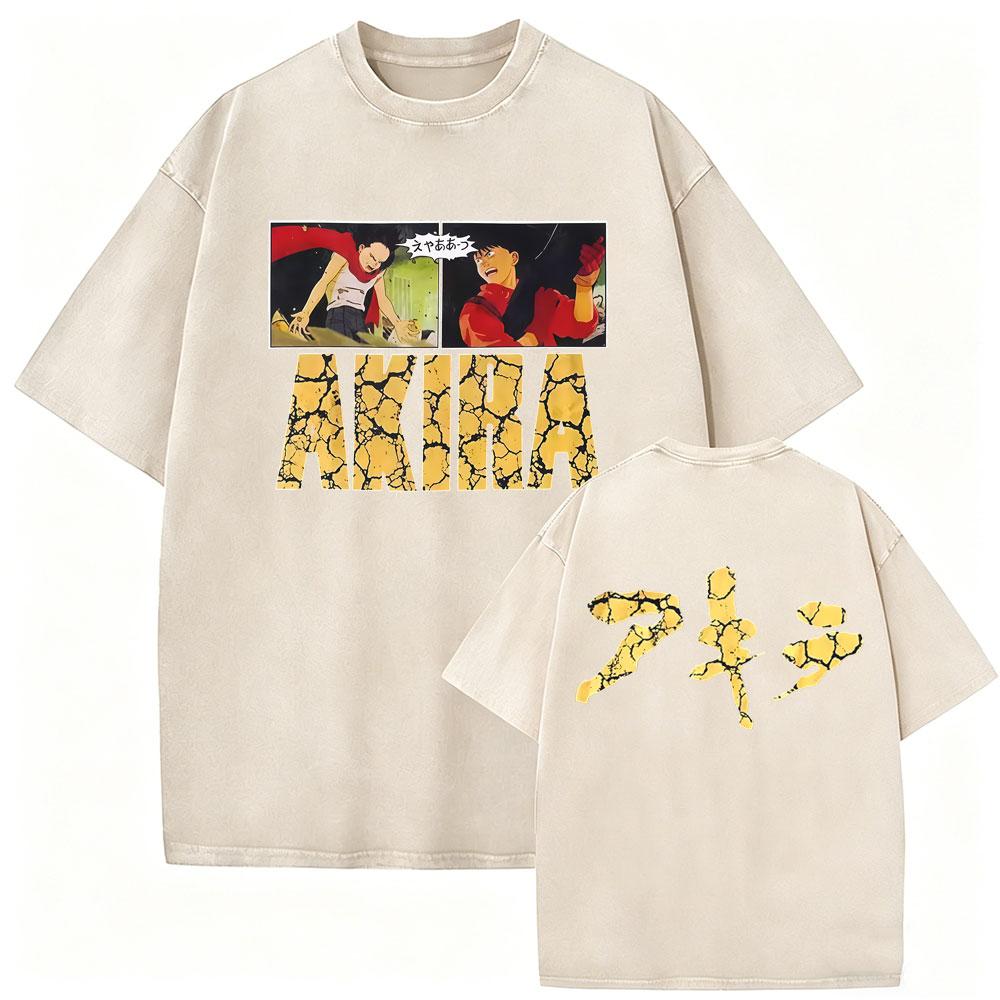 Japanese Science Fiction Cartoon Movie Anime Akira Shotaro Kaneda Washed Vintage T-shirt Men's Cloth2040