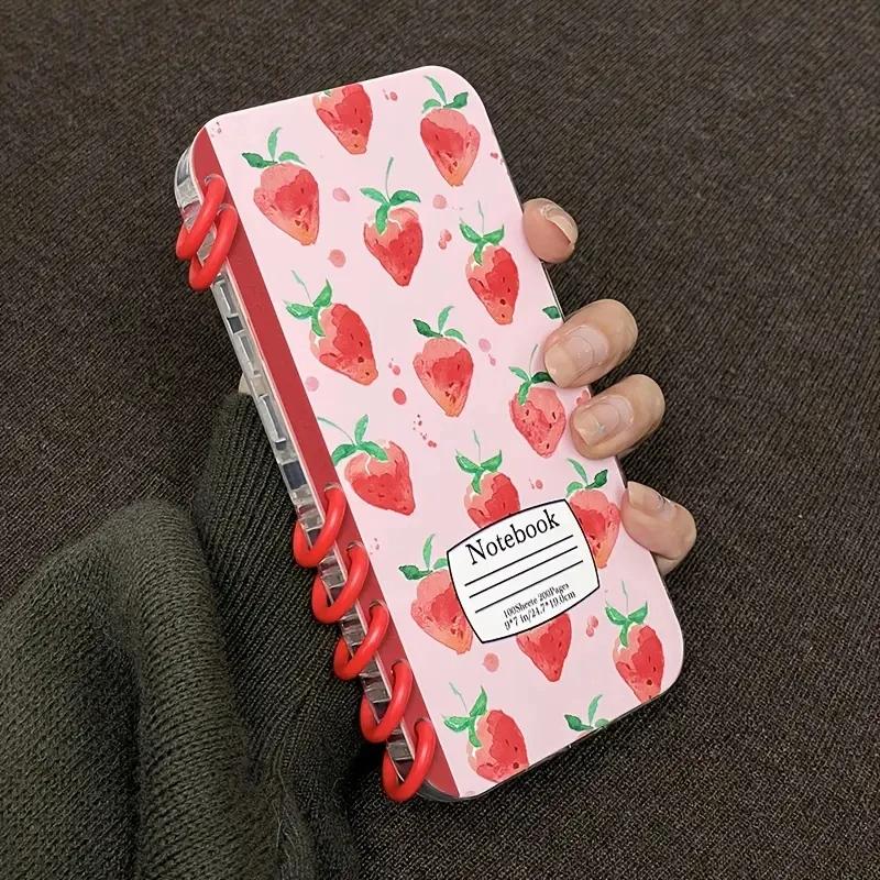 Cute Strawberry Fruit Flip Phone Case For iPhone 17 Air 16 15 14 13 12 11 Pro Max Plus Coil Notebook Shape Shockproof Cover