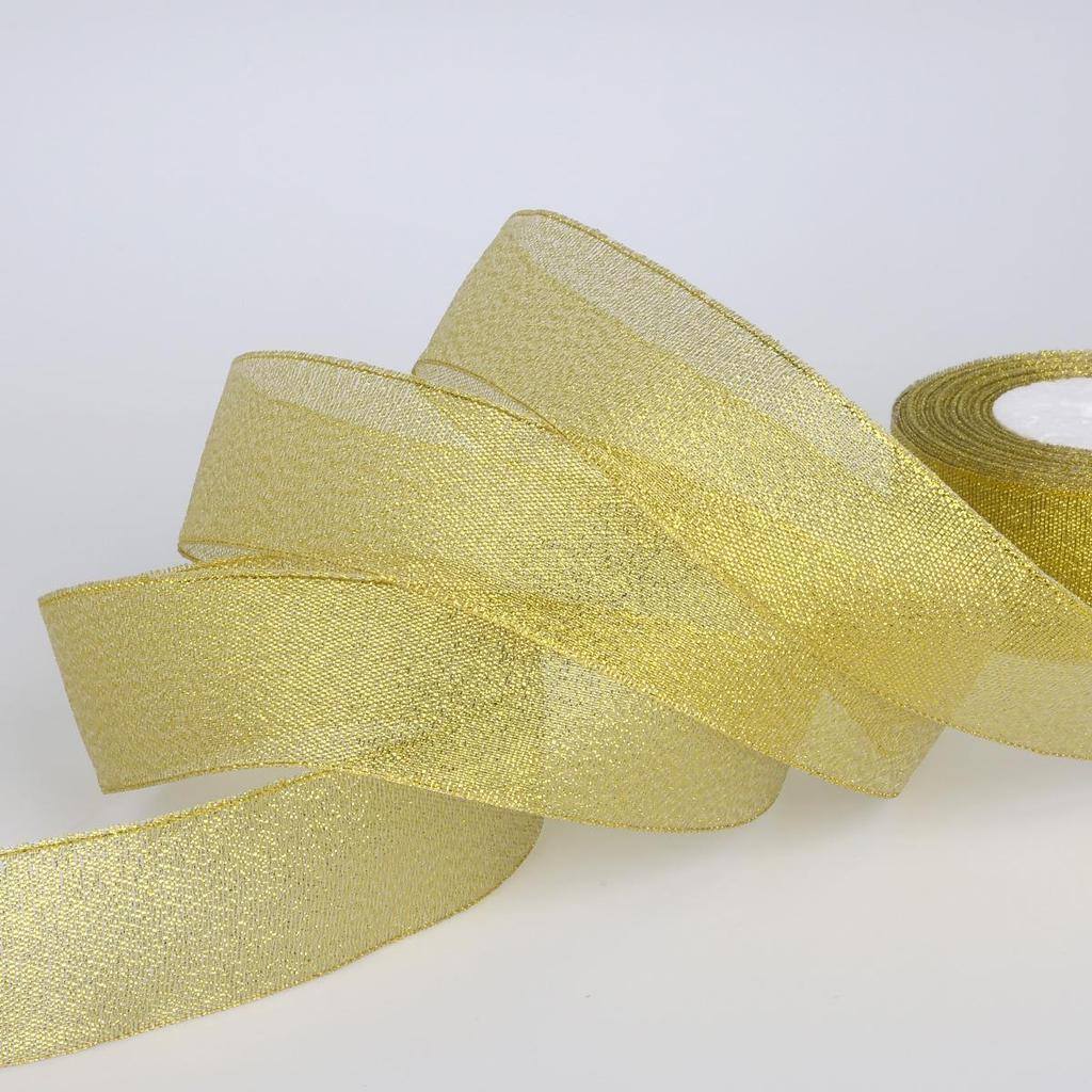 22m Gold Silver Silk Ribbon for DIY Cake, Birthday Decoration, and Gift Wrapping