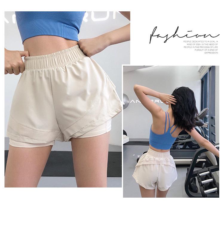 Women's Quick-Dry High-Waist Running Shorts, Anti-Exposure, Two-Piece Design.