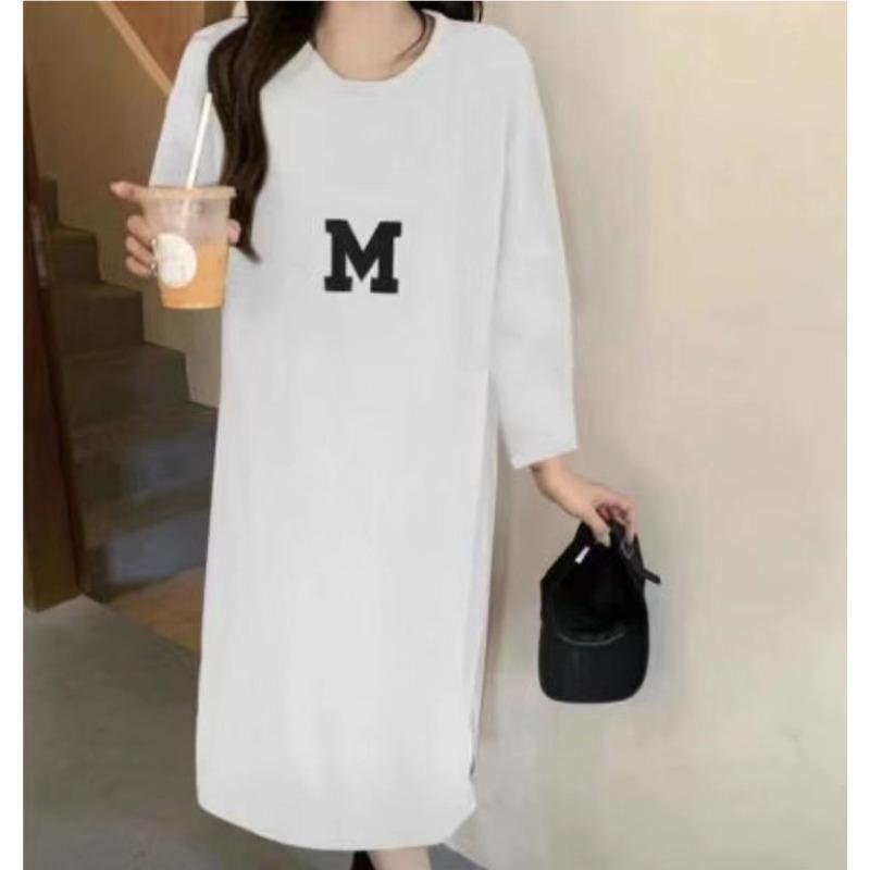 

YYFS Женская мода Осень Зима Длинный рукав Круглый вырез Свободная талия Повседневные платья M белый