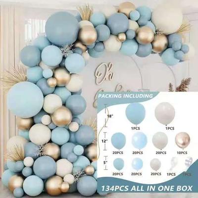 Ice Silk Haze Blue Maca Blue Sand White Metal Gold Balloon Wreath Set Baby Baptism Baby Birthday Party Decoration