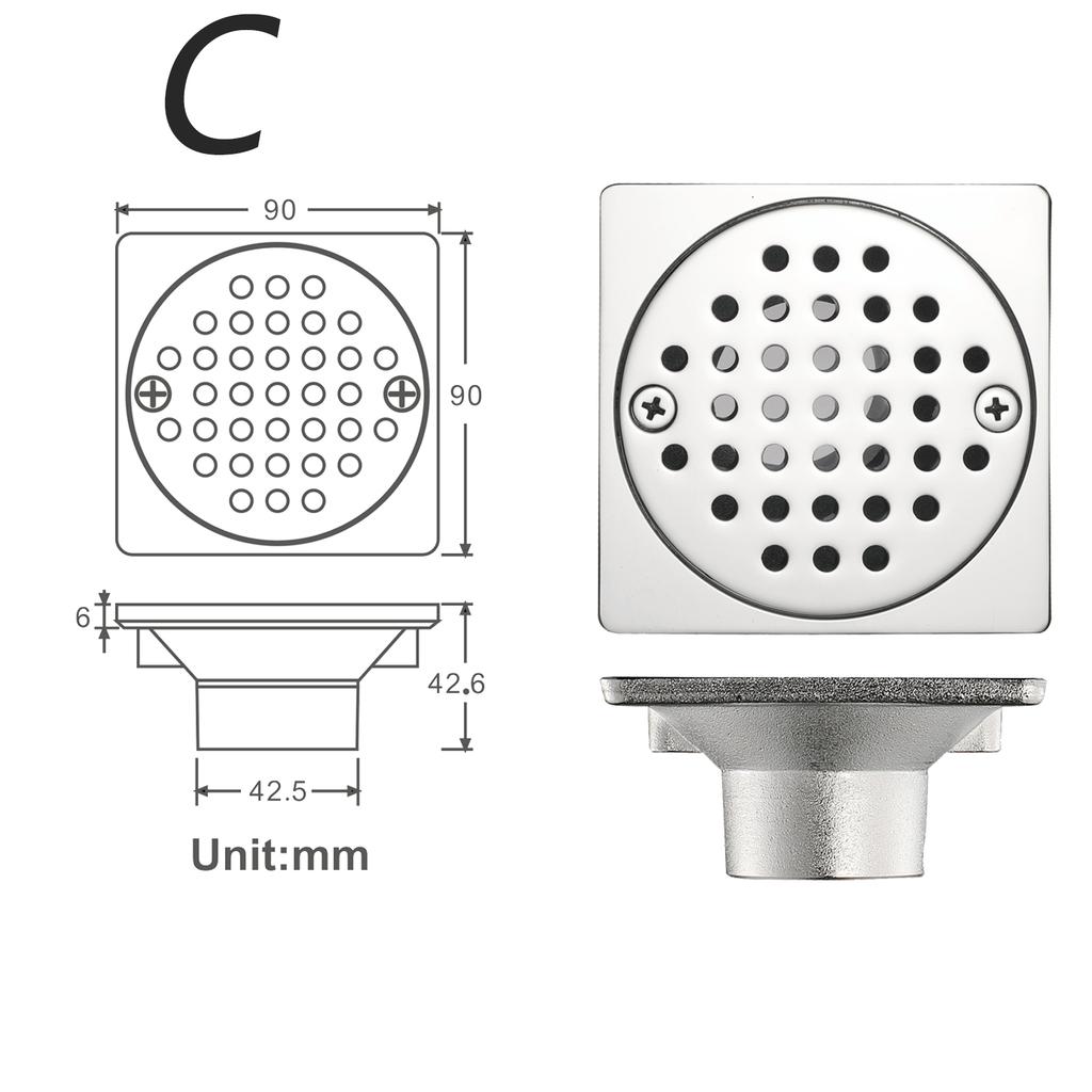 Bathroom Accessories 90*90mm Shower Floor Drain Can Insert Tiles Floor Drain Cover Brass Anti-odor Floor Drain Chrome
