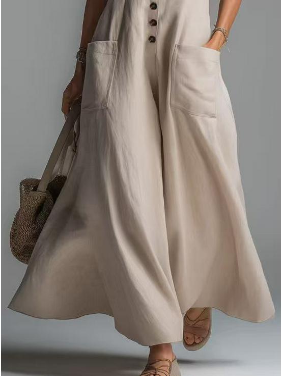 2026 Euro-American Deep V-Neck Sleeveless Pocket Long Dress