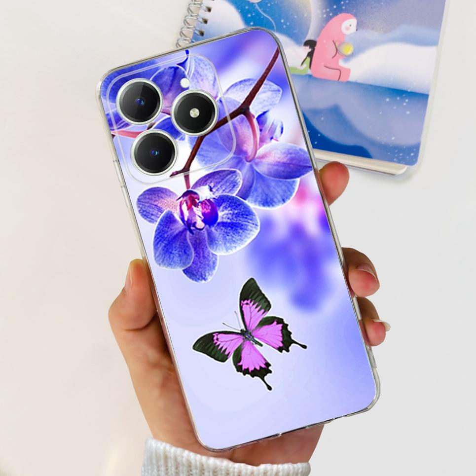 Voor Realme C63 C61 Narzo N61 N63 Hoesje Bloemen Vlinder Dames Mode Achterkant Transparant Zacht Slank Siliconen Bumper Shell