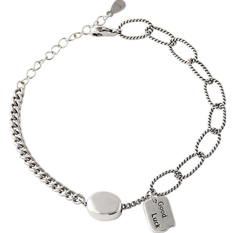 Vintage Square Brand Letter LUCK 925 SterlingThai Silver Fashion Lock Chian Bracelet For Women