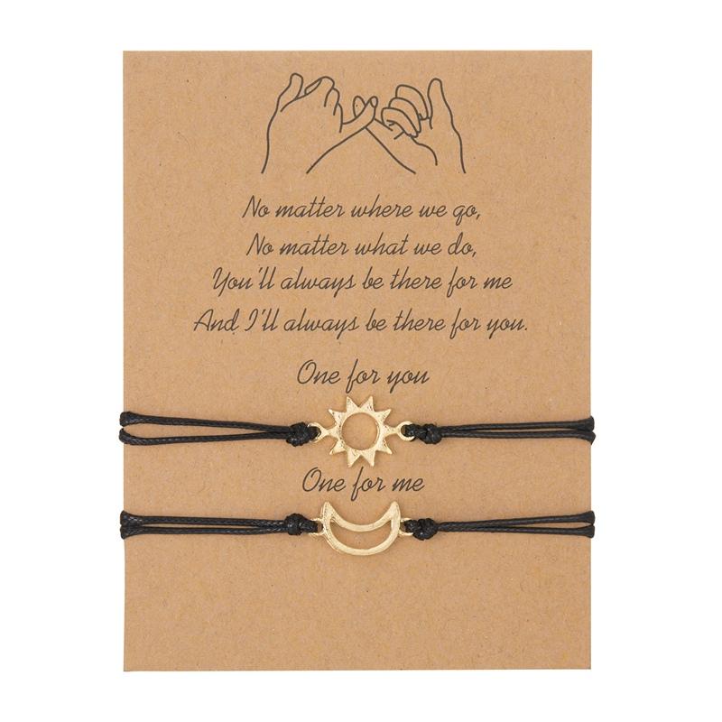 2Pcs/Set Fashion Sun Moon Couple Bracelet For Women Men Handmade Braided Rope Charm Bracelets Friendship Jewelry Lovers Gift