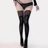Blue/Red Wide Lace Floral Patchwork Horse Oil Stockings Anti-slip Silicone Black Silk Medias Night Club Thigh High Women Socks
