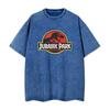 Jurassic Park washed retro Tshirt streetwear hiphop retro Tshirt Unisexs and Womens summer casual shirt