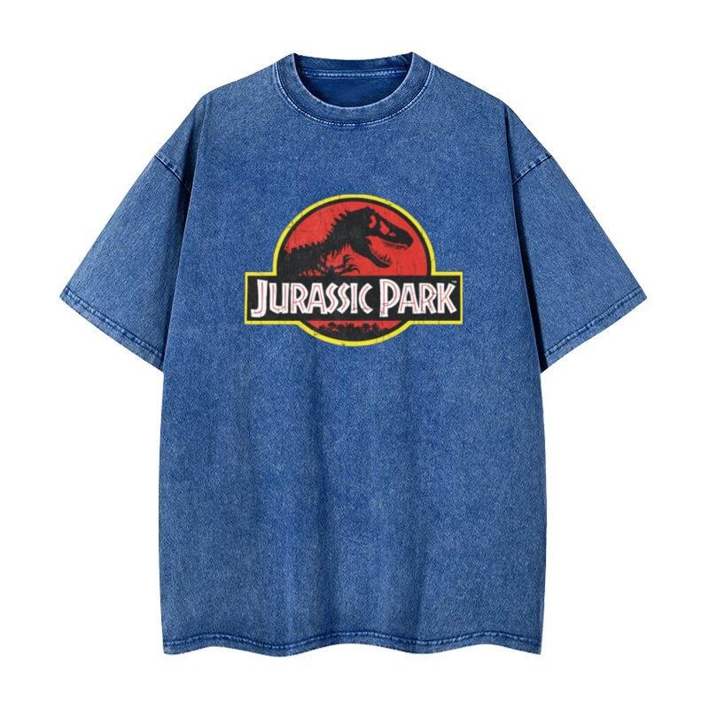 Jurassic Park washed retro Tshirt streetwear hiphop retro Tshirt Unisexs and Womens summer casual shirt