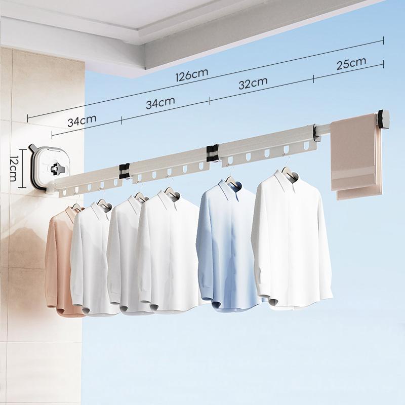 Suction Cup Balcony Folding Clothes Rack, Telescopic Drying, Indoor Drying Artifact, Hidden Clothes Rack, Bathroom Drying Pole