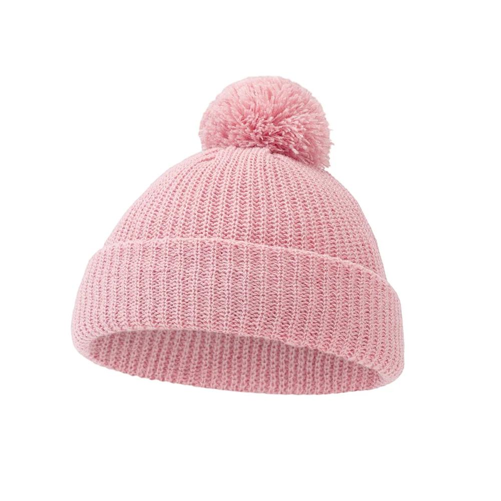 Solid Pom Knitted India Hats Infant 0-12M Boys Girls Folded Crochet Ins Fall Winter Warm Beanies Newborn Caps Headwraps