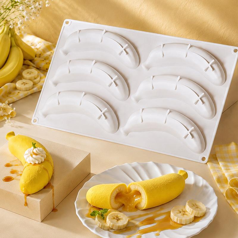 6/12-Holtes Banaan Mousse Taart Siliconen Vorm Chocolade Pudding Dessert Franse Patisserie Bakvorm Creatieve DIY Kaarsvorm
