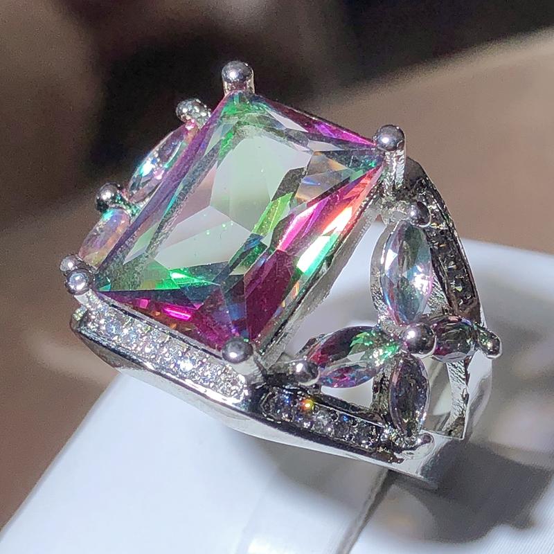 Bague gothique en zircone carrée éblouissante pour femmes, bague de fiançailles en cristal multicolore, accessoires bijoux de fête, timbre 925