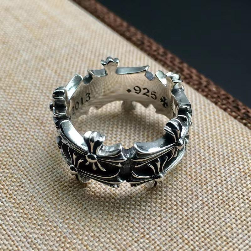 Crowe Double Cross Flower Ring Vintage Men's and Women's Foreven Couple Ring Versatile Ring