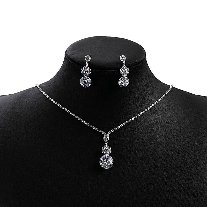 Zircon Flower Wedding Necklace, Diamond Drop Fringe Bridal Accessories Dinner Fashion Set Two-piece Earrings