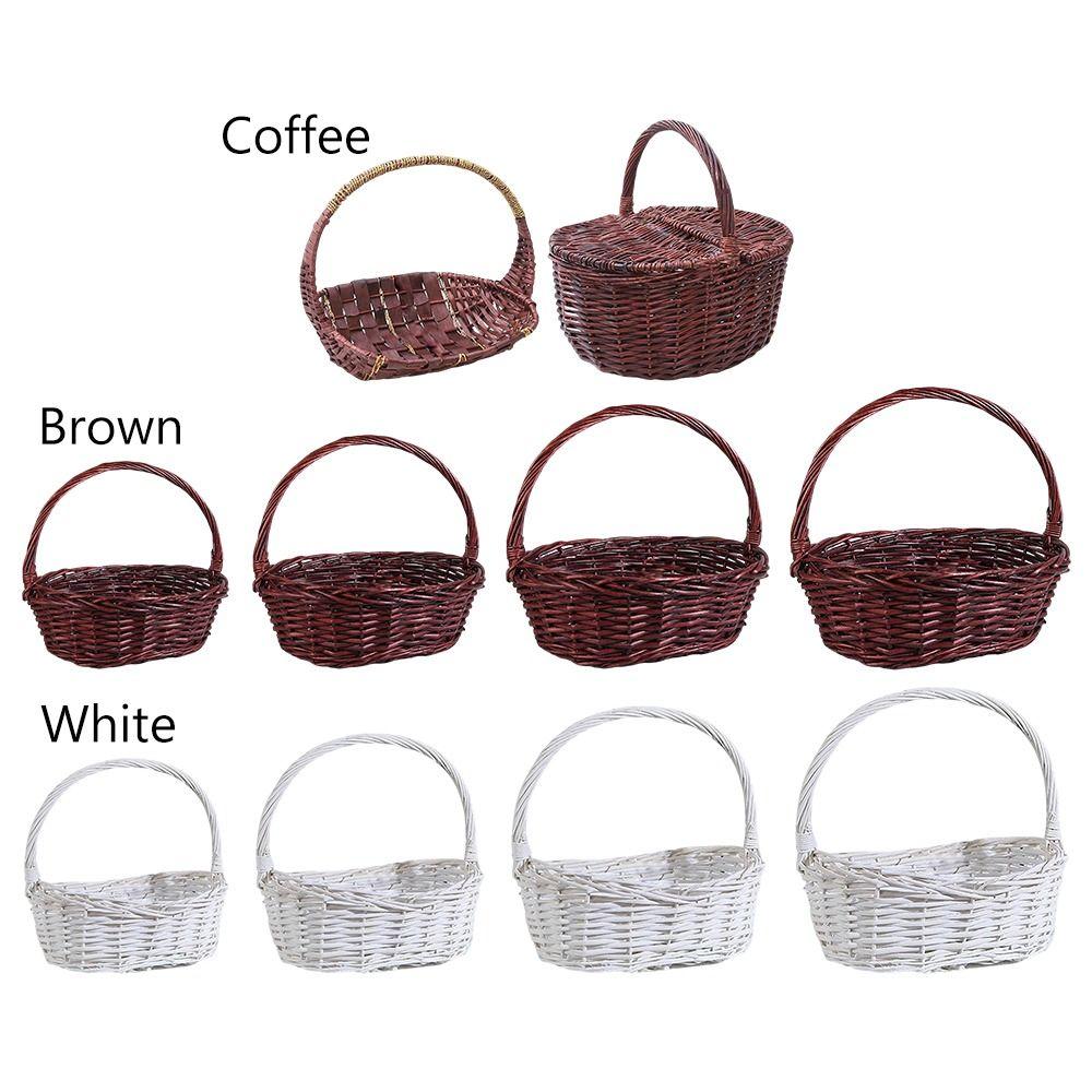 Brown White Handhold Weaving Basket With Handle Basket with Handle  Vegetables Fruit