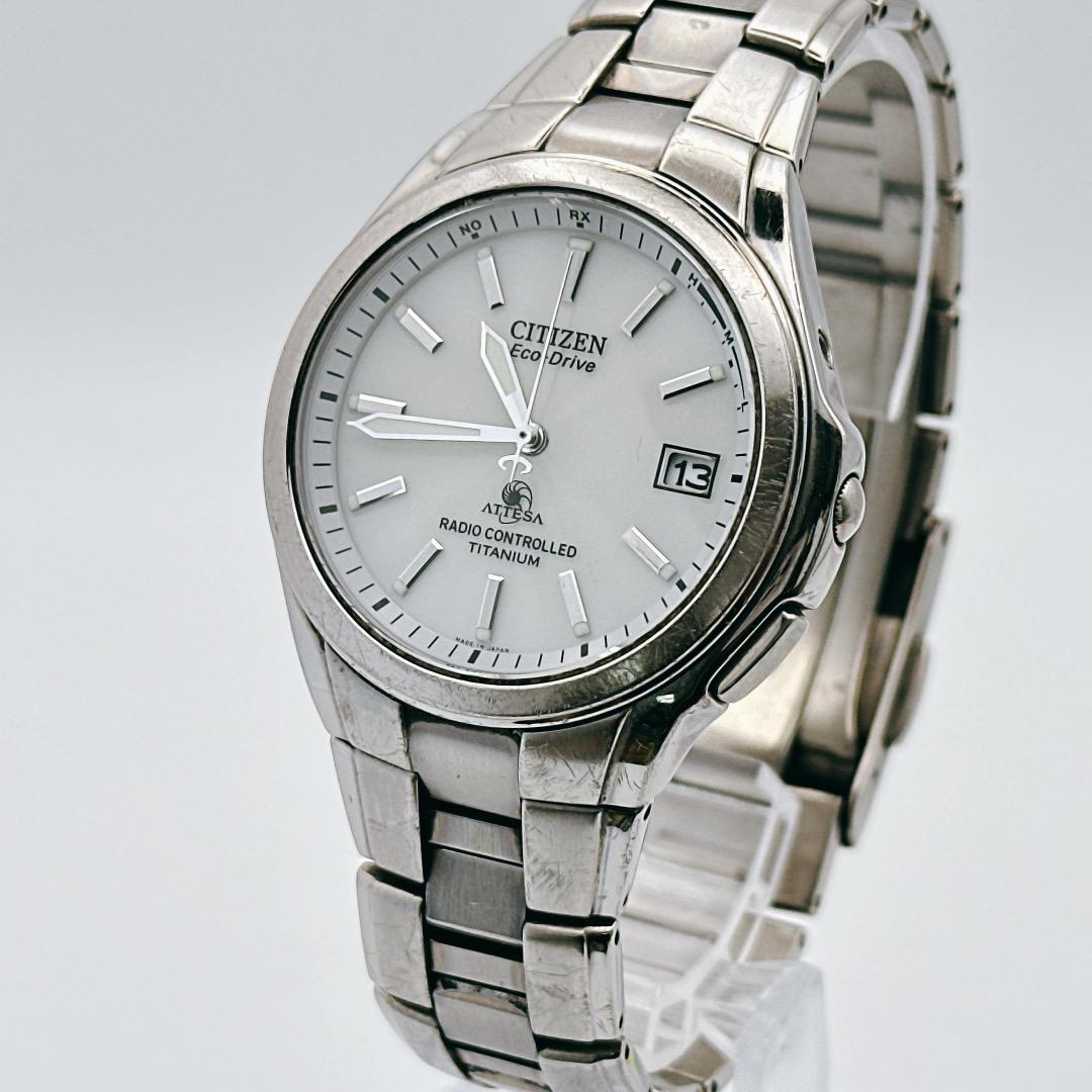 Used [Operation] Citizen Atessa Eco Drive White Dial Radio Solar Titanium