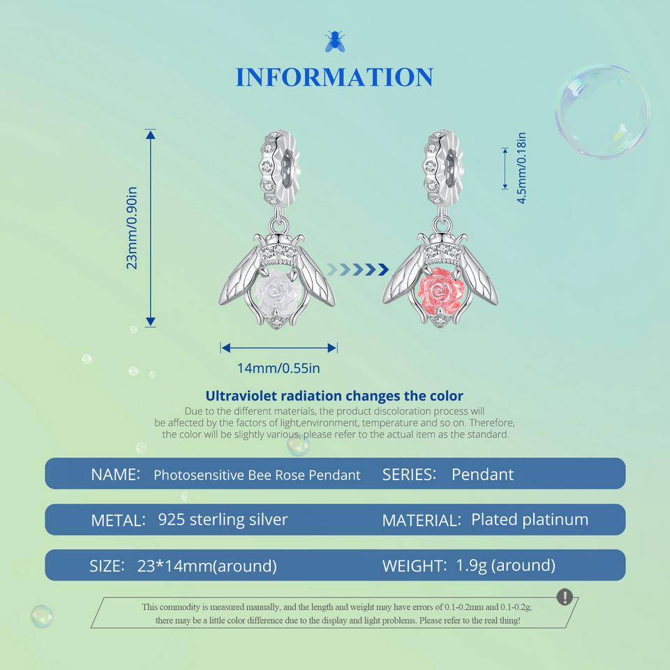WOSTU 925 Sterling Silver Color Changeable Flower Pendant Charm Bee Hanging Beads for Women Bracelet & Bangle DIY Fine Jewelry