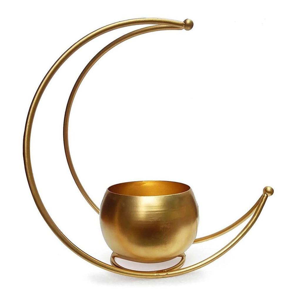 Metal Geometric Design Vase with Gold Finish - Table Decorative Flower Pot (Size 24 x 24cm) (Moon Flower Vase)