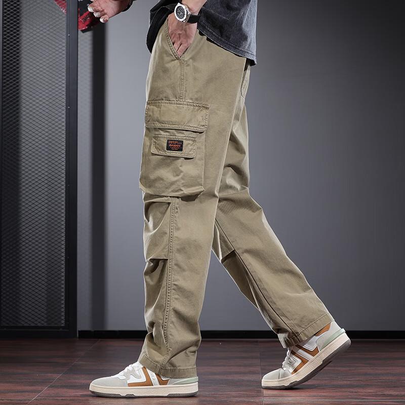 JIELEINUO Men's Loose Straight Workwear Cargo Pants