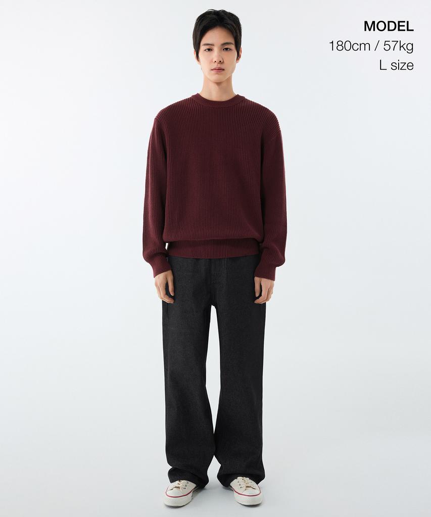 Musinsa Standard Cotton Ribbed Crew Neck Knit [Burgundy]
