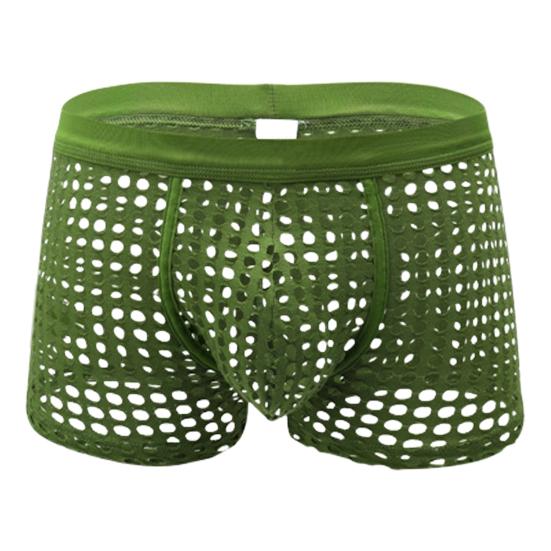 Men Sexy Hollow Out Shorts Briefs Low-rise Breathable Mesh Underwear Solid Color 3D