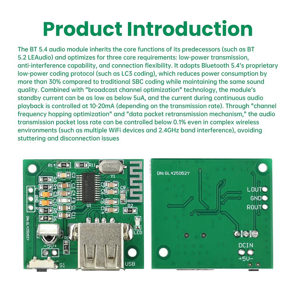 Bluetooth 1.1 Audio Receiver Module 1.1 Dual Channel Stereo Lossless Decoding Board Support Low-power Encoding Protocols 1.1-1V