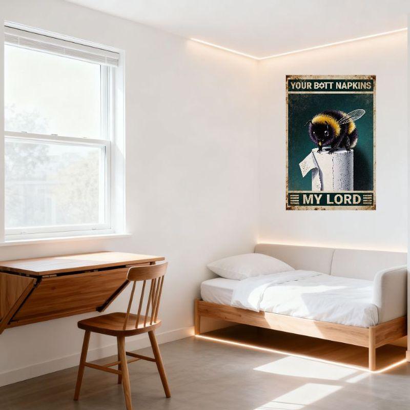Vintage Teal Bumblebee Toilet Paper Metal Tin Sign Retro Whimsical Advert Plaque for Home Cafe Man Cave Decor