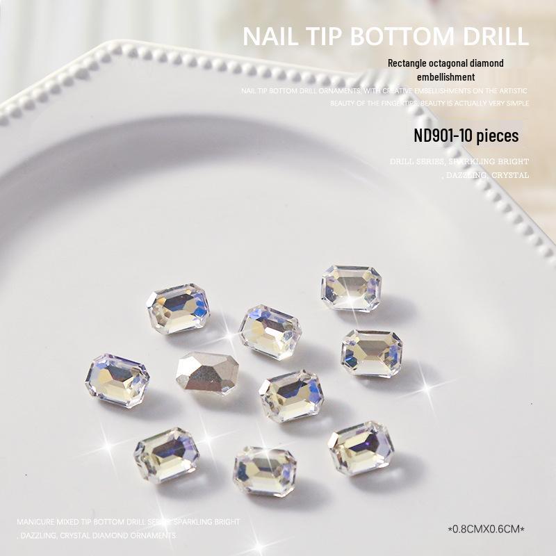 Moonlight Nail Art Diamond Decorations - 10 Pieces: Rectangle, Octagon, Square, Pointed Bottom Designs