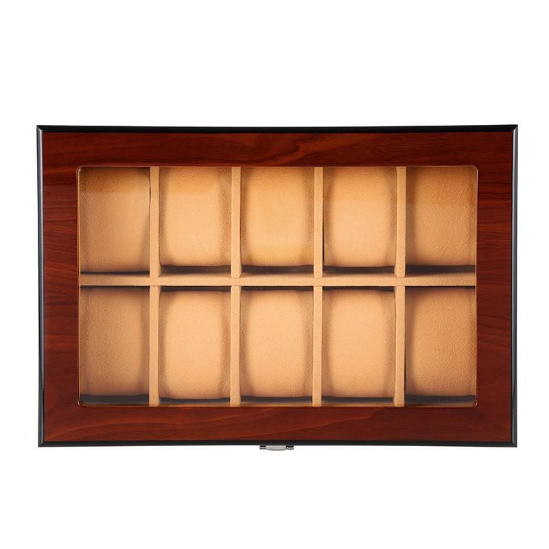 Hochwertige Holz-Uhren-Displaybox mit Mehrfachfächern für 3 bis 20 Uhren, Mahagoni-Finish, Personalisierbare Gravur