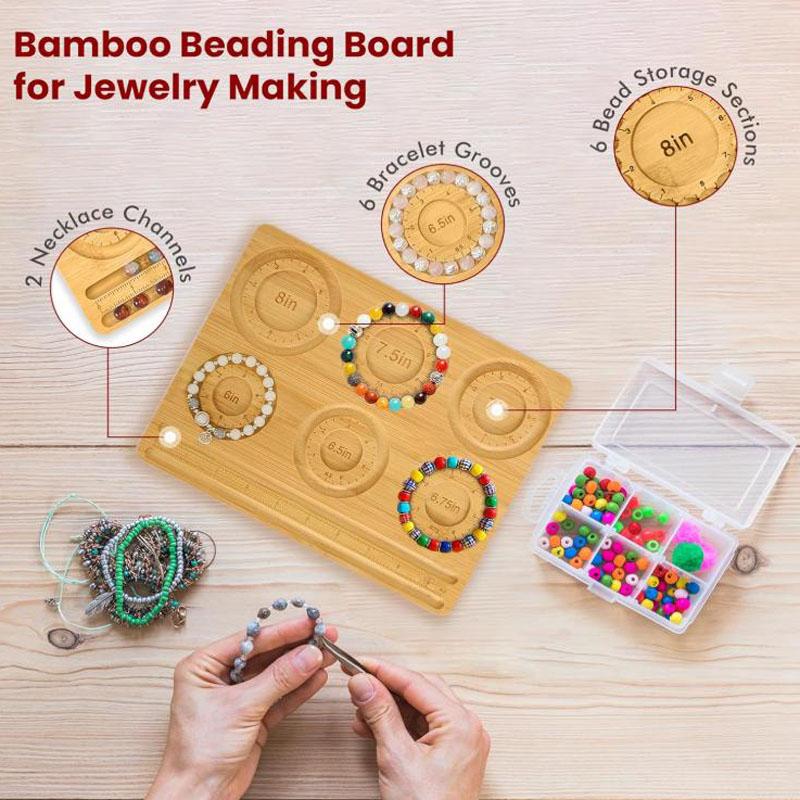 Bamboo Bead Board for Jewelry Making – Natural Bamboo Bracelet & Necklace Design Organizer with Grooved Sizes