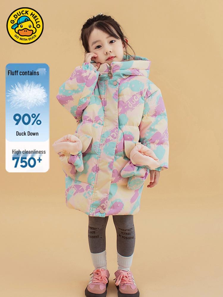 Mittellange Winter Daunenjacke mit kleiner gelber Ente für Jungen & Mädchen - Stilvoll und warm für Babys und Kleinkinder