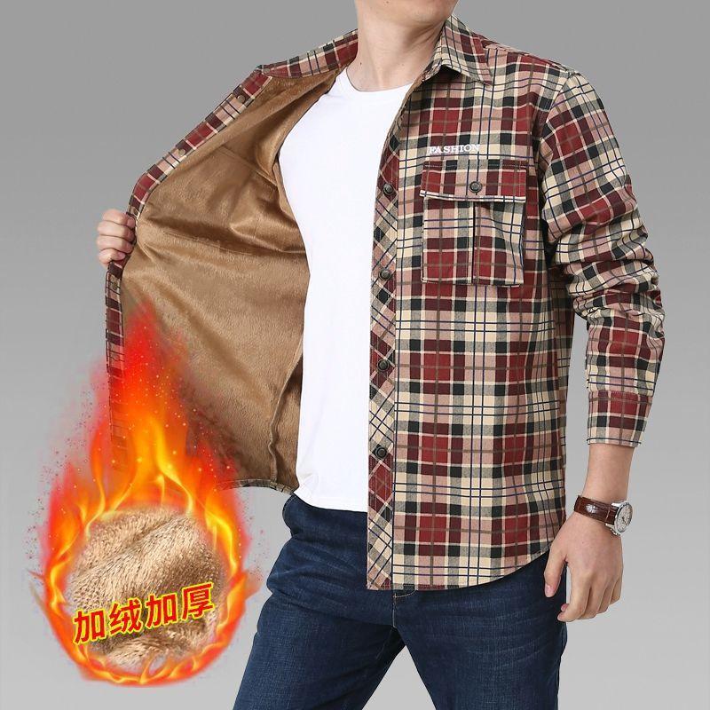 

Мужская рубашка из чистого хлопка с длинными рукавами, осенне-зимняя, для людей среднего возраста и молодежи, повседневная, свободная, большого размера, мужская, бархатная 4XL