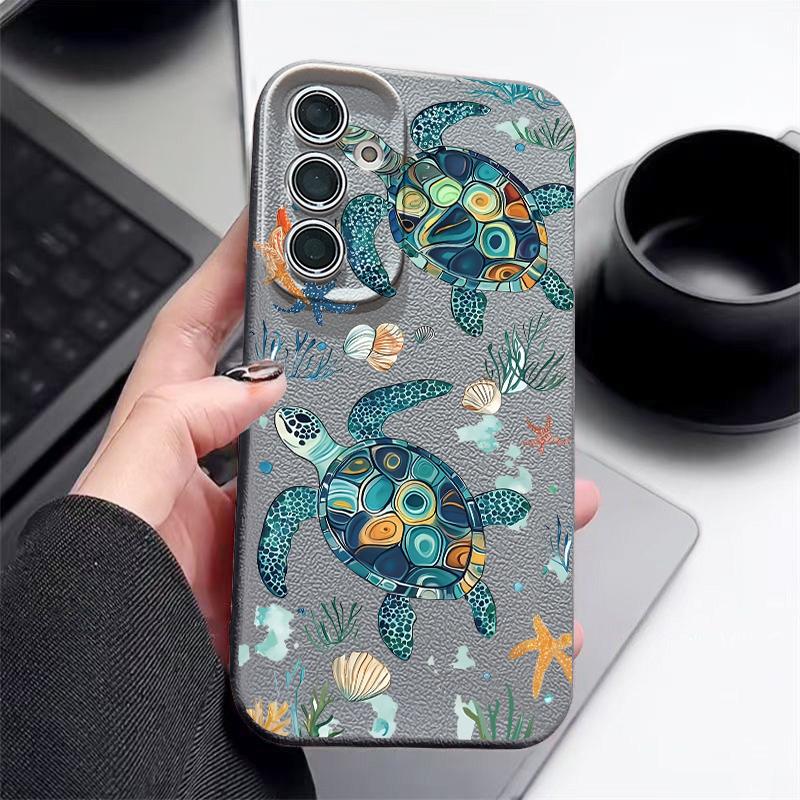 Blues Fish Whale Ocean Phone Case For Samsung S26 S25 S24 Ultra S23 S22 S21 FE A15 A16 A17 A35 A36 A37 A54 A55 A56 A57 5G Leather Texture Soft Cover