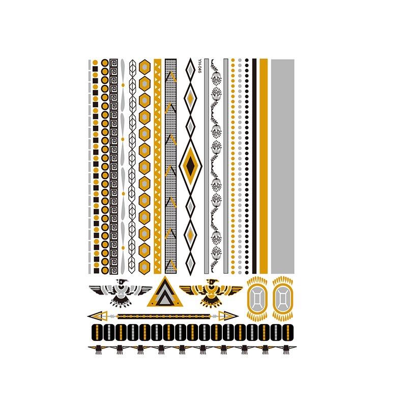 Yh Retro Large Bronzing Tattoo Sticker Waterproof Tattoo Sticker Amazon Set Hot Silver Color Printing Sticker