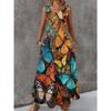Women Sleeveless Dress Round Neck with 3D Print Long Maxi Dress for Summer Beach Vacation Casual Wear