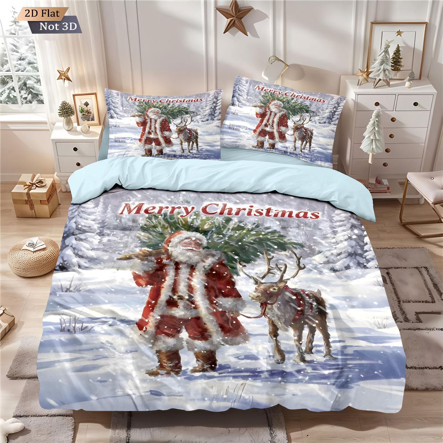 

3 предмета Пододеяльник без чипа с принтом «Счастливого Рождества», для спальни разных размеров, общежития, праздничное украшение, машинная стирка 135x200cm-EU-Single&set