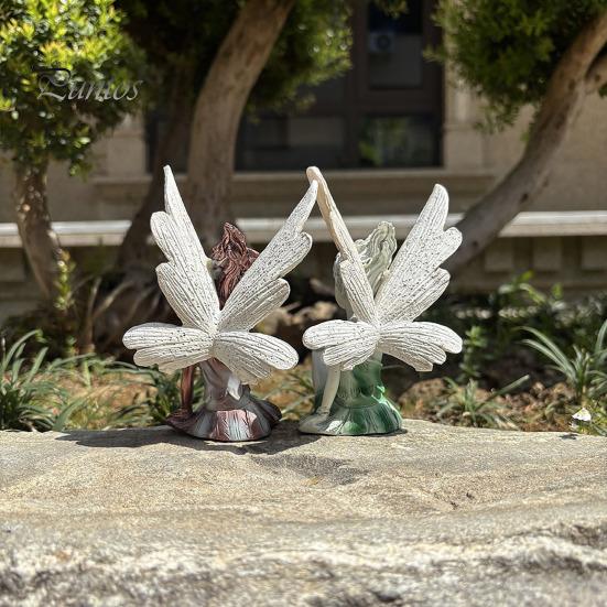 Sculptură din rășină cu zână așezată, figurină de zână, decor de grădină, statuie de zână înaripată pentru artă de grădină în aer liber și desktop interior