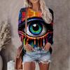 Womens Casual Abstract Print Long Sleeve Crew Neck T-Shirt 3D Effect 2025 Comfort Fit